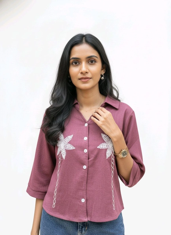 G K Floral Embroidary Crop Top Maroon - L