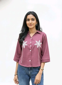 G K Floral Embroidary Crop Top Maroon - L