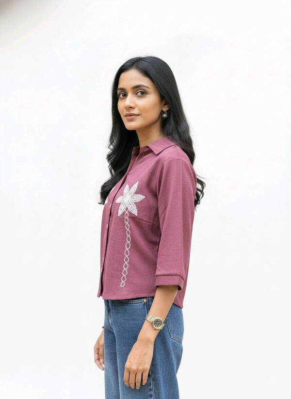 G K Floral Embroidary Crop Top Maroon - L