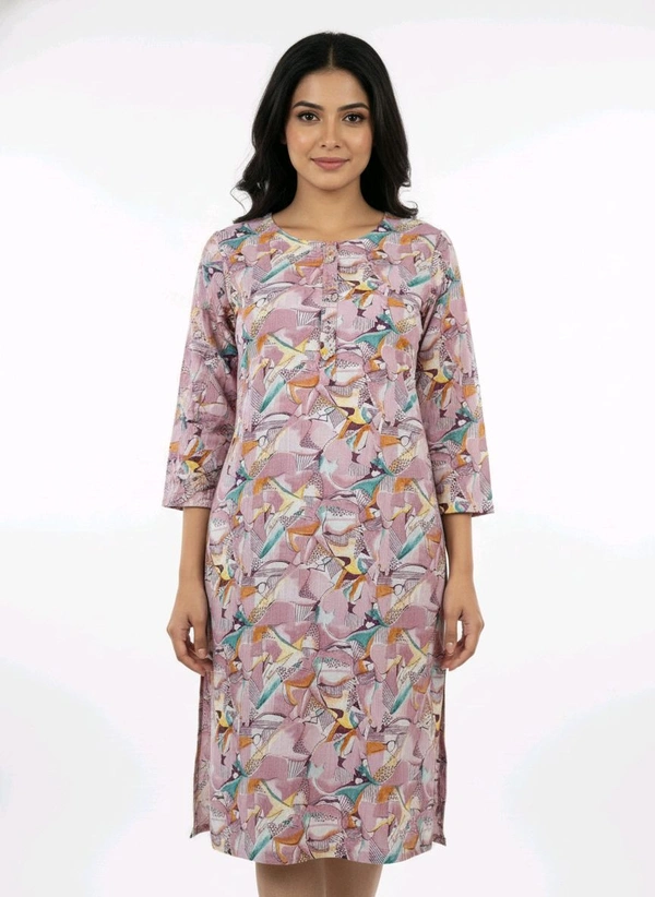 Thrinaiga Floral Printed Popcorn Kurti Baby Pink - XL