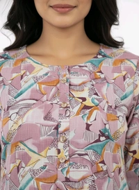 Thrinaiga Floral Printed Popcorn Kurti Baby Pink - XL