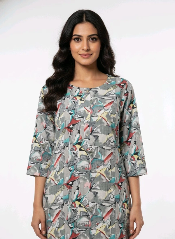 Thrinaiga Floral Printed Popcorn Kurti Grey - M