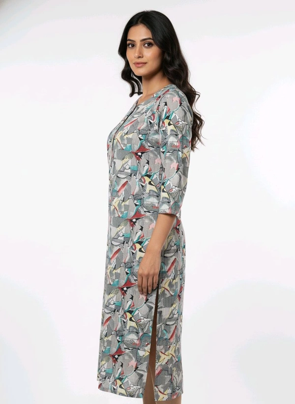 Thrinaiga Floral Printed Popcorn Kurti Grey - M