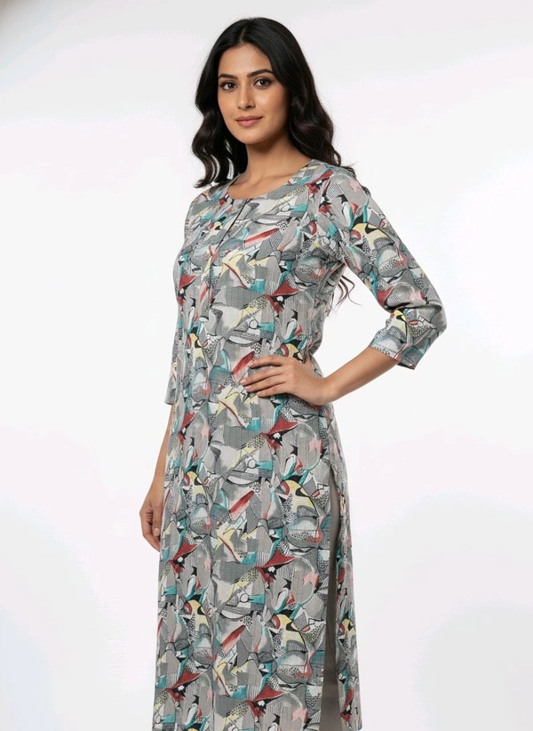 Thrinaiga Floral Printed Popcorn Kurti Grey - M