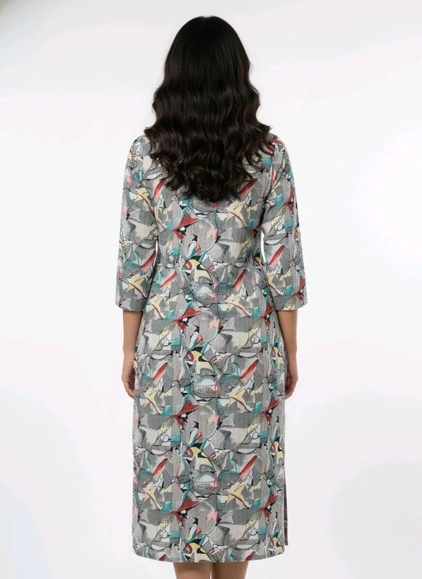 Thrinaiga Floral Printed Popcorn Kurti Grey - M