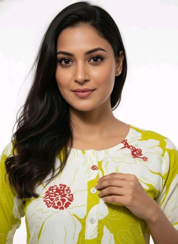 Thrinaiga Floral Printed Pure Cotton Kurti Yellow - L