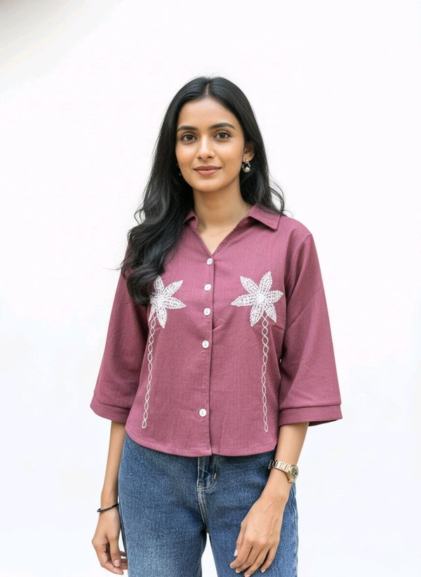 G K Floral Embroidary Crop Top Maroon - XL