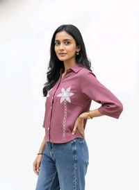 G K Floral Embroidary Crop Top Maroon - XL