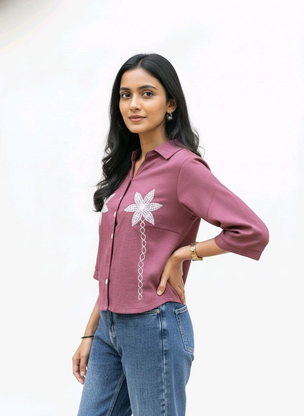 G K Floral Embroidary Crop Top Maroon - XL