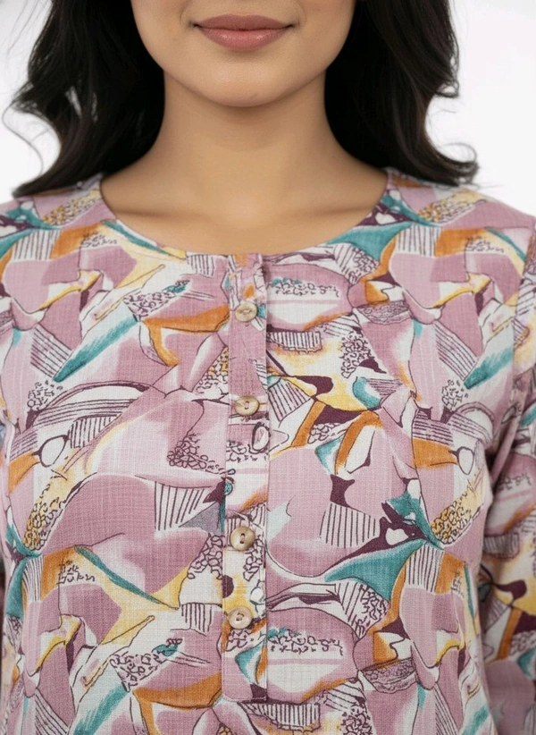 Thrinaiga Floral Printed Popcorn Kurti Baby Pink - L