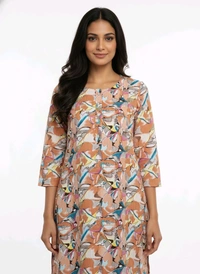 Thrinaiga Floral Printed Popcorn Kurti Peach - M