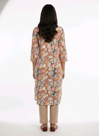 Thrinaiga Floral Printed Popcorn Kurti Peach - M