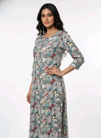 Thrinaiga Floral Printed Popcorn Kurti Grey - XL