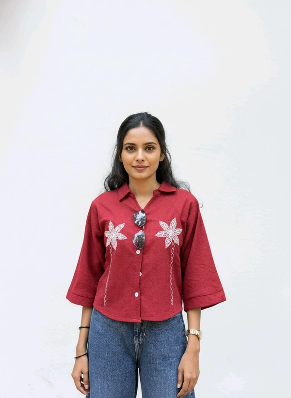 G K Floral Embroidary Crop Top Red - L