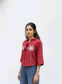 G K Floral Embroidary Crop Top Red - L