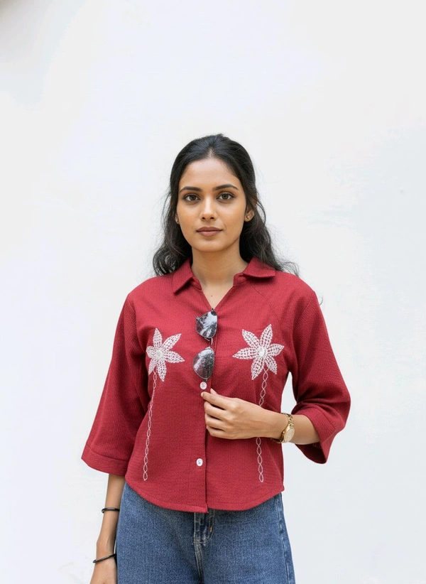 G K Floral Embroidary Crop Top Red - L