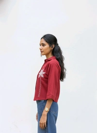 G K Floral Embroidary Crop Top Red - L