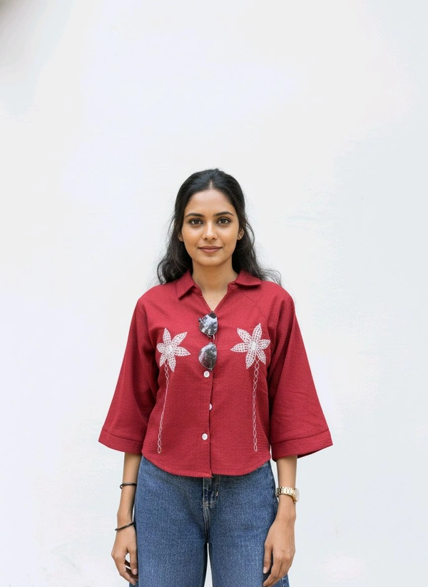 G K Floral Embroidary Crop Top Red - L