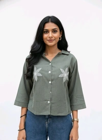 G K Floral Embroidary Crop Top Grey - L