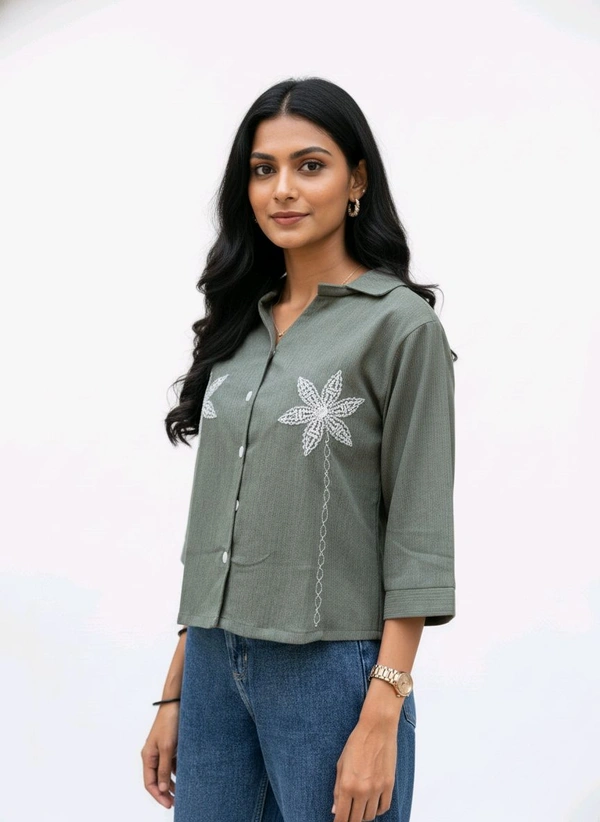 G K Floral Embroidary Crop Top Grey - L