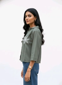 G K Floral Embroidary Crop Top Grey - L