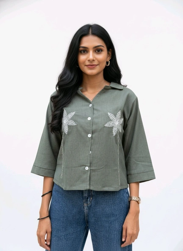 G K Floral Embroidary Crop Top Grey - XL