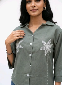 G K Floral Embroidary Crop Top Grey - XL