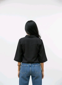 G K Floral Embroidary Crop Top Black - L