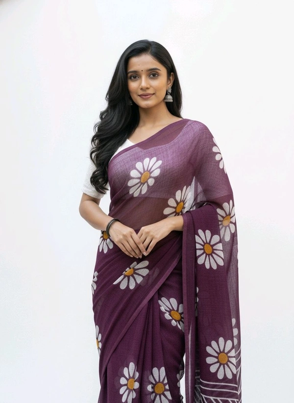 Tik Tok FLORAL PRINTED Magenta Purple Chiffon Saree
