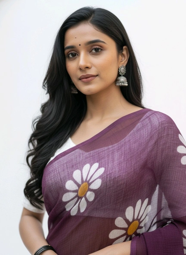 Tik Tok FLORAL PRINTED Magenta Purple Chiffon Saree