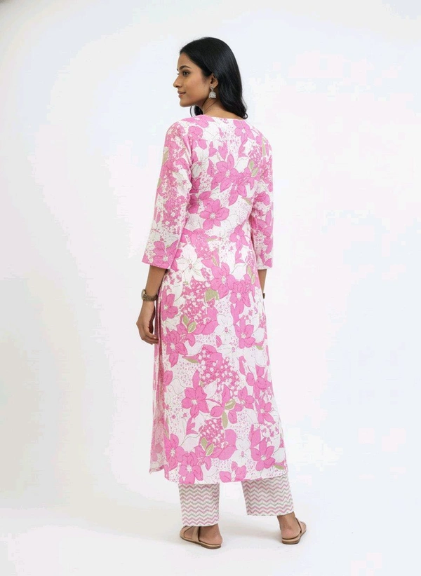 S K S Fashion Floral Printed Cotton Kurti With Palazzo Pink - XXL