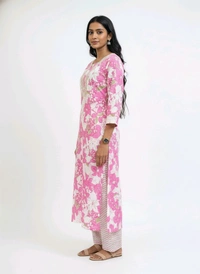 S K S Fashion Floral Printed Cotton Kurti With Palazzo Pink - M