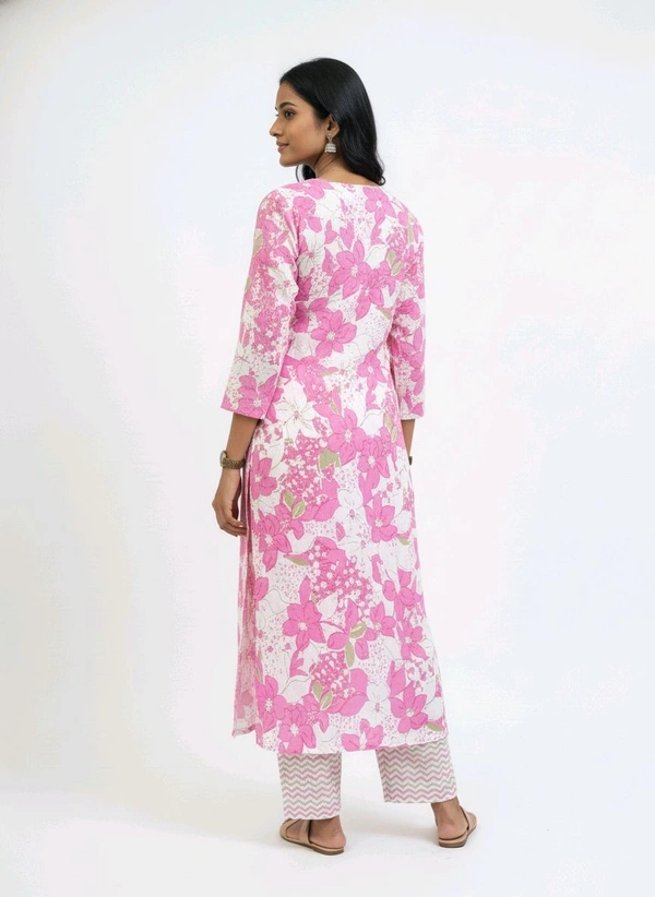 S K S Fashion Floral Printed Cotton Kurti With Palazzo Pink - M