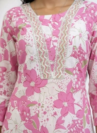 S K S Fashion Floral Printed Cotton Kurti With Palazzo Pink - M