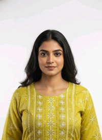 Thrinaiga Floral Embroidary Vatican Silk Kurti Canary Yellow - L