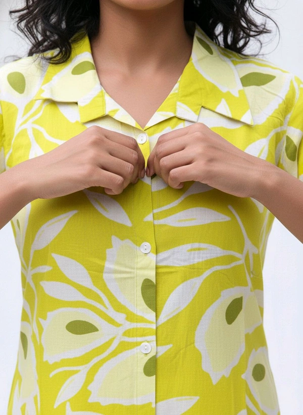 Thrinaiga The Lemon Bloom Palazzo Set - Yellow And White, L