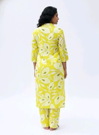 Thrinaiga The Lemon Bloom Palazzo Set - Yellow And White, XL