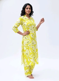 Thrinaiga The Lemon Bloom Palazzo Set - Yellow And White, XL