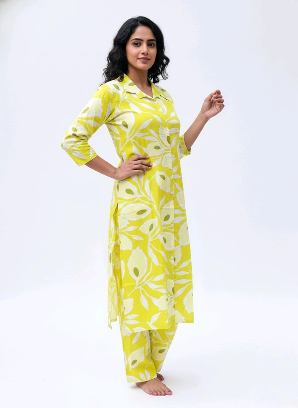Thrinaiga The Lemon Bloom Palazzo Set - Yellow And White, XXL