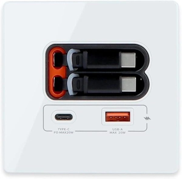 Recessed USB Retractable Extension Socket - Glass White