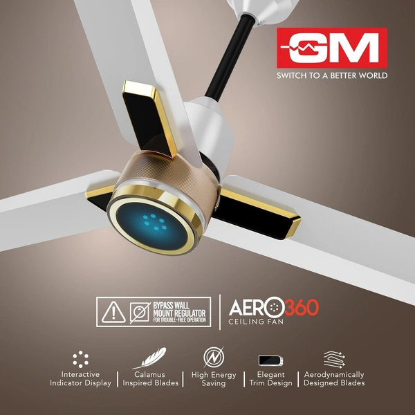 GM Aero 360 1200 mm BLDC Ceiling Fan - White Gold