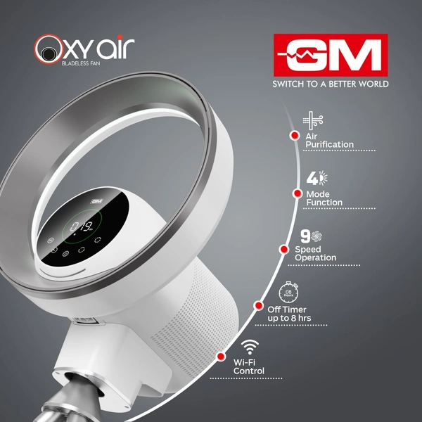 GM Oxy Air Bladeless Fan with Air Purifier and LED Light - Casablanca White