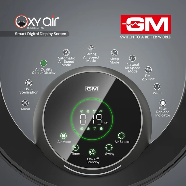 GM Oxy Air Bladeless Fan with Air Purifier and LED Light - Graphite Magnesia