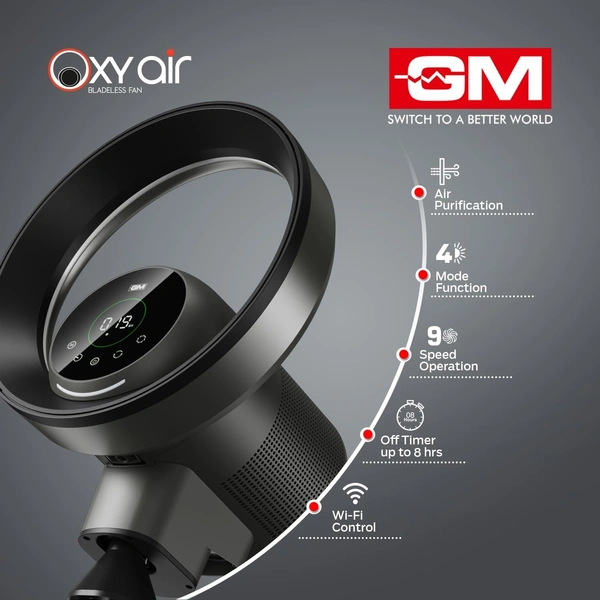 GM Oxy Air Bladeless Fan with Air Purifier and LED Light - Graphite Magnesia