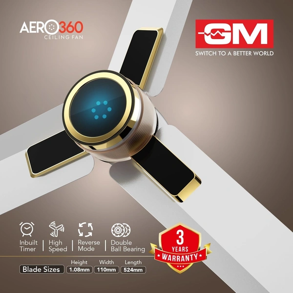GM Aero 360 1200 mm BLDC Ceiling Fan - White Gold