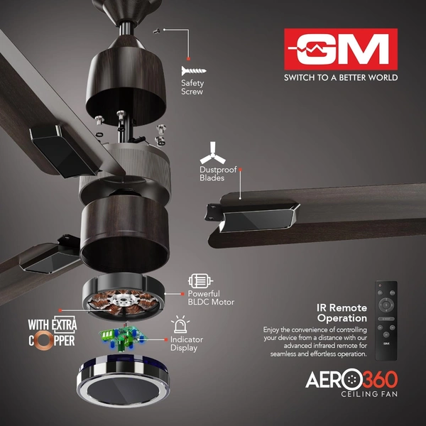 GM Aero 360 1200 mm BLDC Ceiling Fan - Wenge Wood-Gunmetal