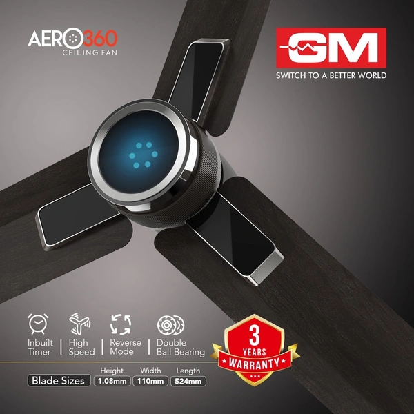 GM Aero 360 1200 mm BLDC Ceiling Fan - Wenge Wood-Gunmetal