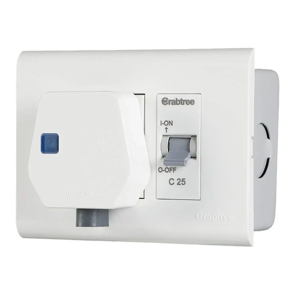 Havells 3 Module Combined Box with Single Pole MCB & 6A/16A Heavy Duty Socket – ACVCKSW031