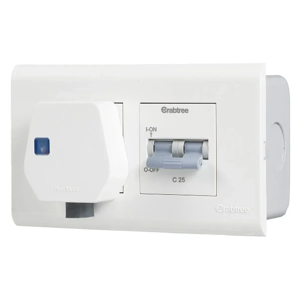 Havells 4 Module Combined Box with Double Pole MCB & 6A/16A Heavy Duty Socket – ACVCKSW042