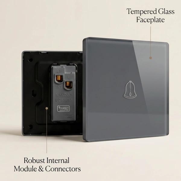Perfect Innovation Tempered Glass Bell Push Switch 2M - Gray
